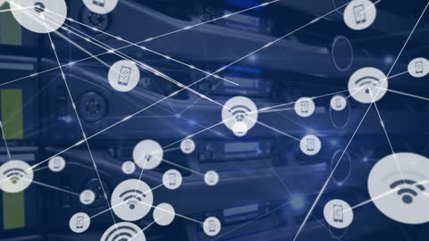 Global Digital Network and Data Connection on Servers