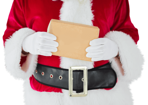 Transparent Midsection of Santa Claus Holding Gift Box with Care