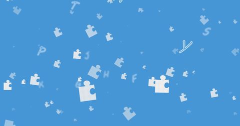 Floating Puzzle Pieces and Letters on Blue Background - Download Free Stock Images Pikwizard.com
