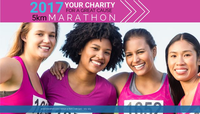 Diverse Women Promote Charity Marathon 2017 for Health and Teamwork - Download Free Stock Templates Pikwizard.com