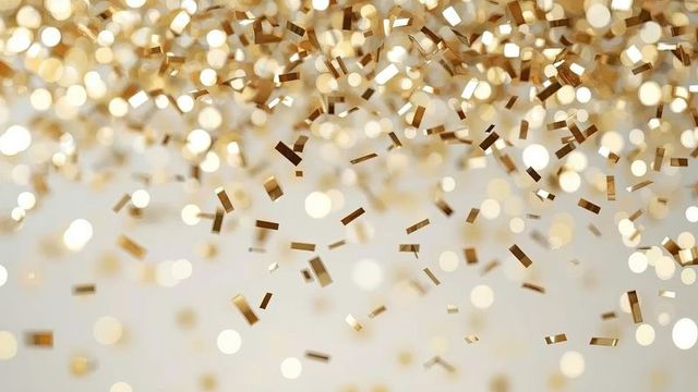 Floating Gold Confetti with Glimmering Bokeh Light