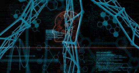 Futuristic Neural Network AI Interface with Head Silhouette