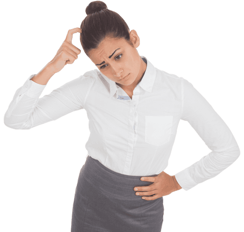 Transparent image of confused businesswoman in white shirt