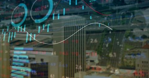 Digital Market Data Overlay on Vibrant Metropolis Scene