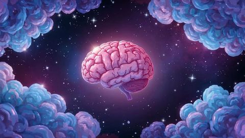 Surreal Floating Brain in Deep Space Among Glittering Stars