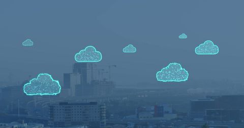 Digital Clouds Hovering Over Cityscape Representing Cloud Computing - Download Free Stock Images Pikwizard.com