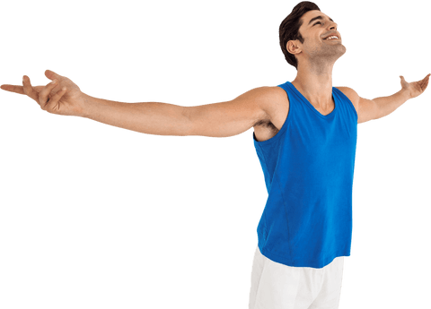 Transparent athlete celebrating with arms outstretched after victory