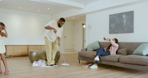 Family Bonding Through House Cleaning Fun Together Indoor