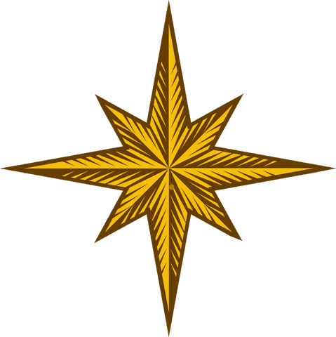 Vintage decorative 8-pointed star emblem with transparent background