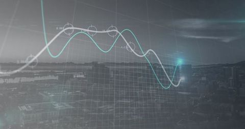 Futuristic cityscape with technology and data visualization overlay