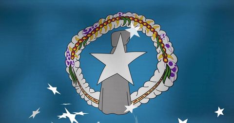 Flag of Northern Mariana Islands with White Stars Gracefully Falling
