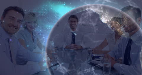 Animated Globe with Business Colleagues in Modern Office