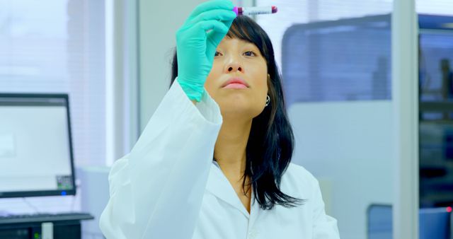 Female Scientist Examining Blood Sample in Laboratory - Download Free Stock Images Pikwizard.com