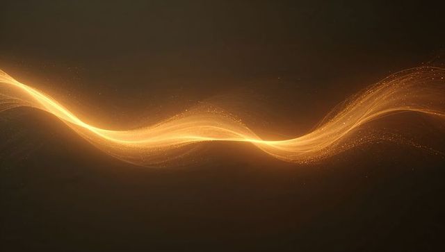 Golden wave flowing across dark gradient with sparkling particle trail abstract ribbon