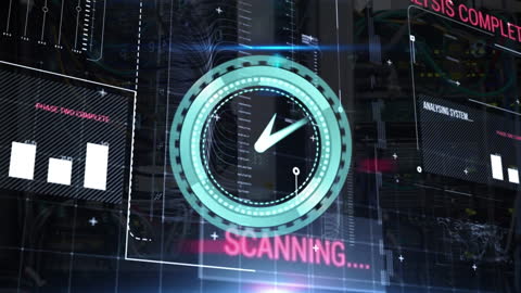 Digital Interface with Ticking Clock and Data Processing Overlay