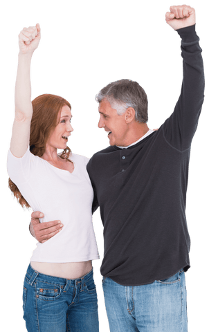 Transparent Happy Couple Cheering Excitedly Together