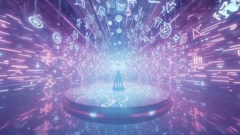 Futuristic Neon Glyphs Flow to Central Glowing Orb