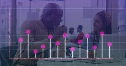 Business collaboration with digital data analysis overlay