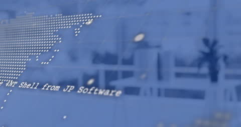 Global Data Processing with Digital Map Overlaid on Office Background