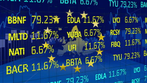European Union Flag with Stock Market Data Overlay