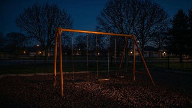 Abandoned Playground Swings at Night Under Streetlight Glow