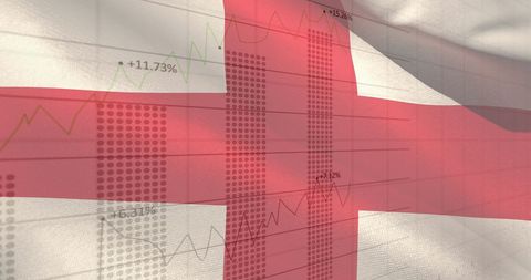 England Flag Superimposed on Financial Growth Chart