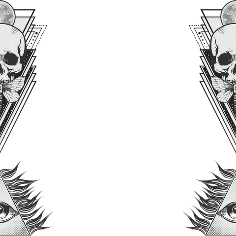 Gothic skull and moth design on transparent background