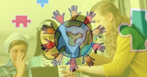 Autism awareness with children engaging educational tablet activities