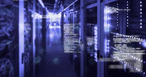 Futuristic Server Room with Digital Overlay - Download Free Stock Images Pikwizard.com