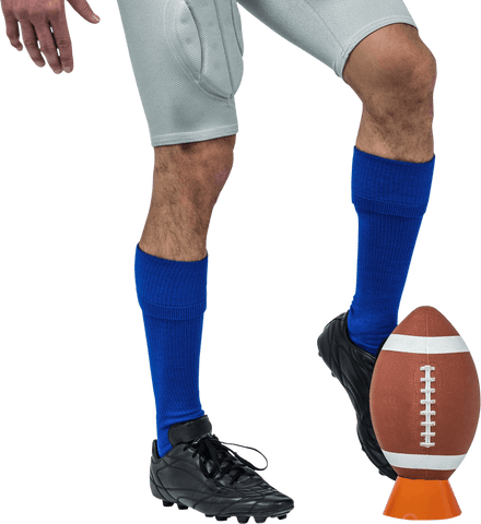 Transparent football player preparing to kick ball mid-stride