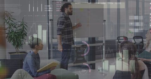 Team Analyzing Financial Data with Futuristic Digital Interface