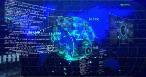 Futuristic Digital Interface with Rotating Holographic Globe