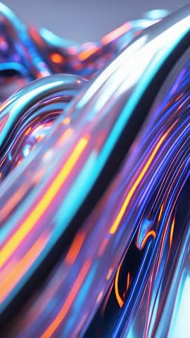 Shimmering Liquid Metal Waves with Neon Streaks | Futuristic Vertical Motion Background