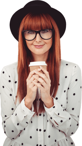 Transparent Smiling Hipster Woman with Coffee