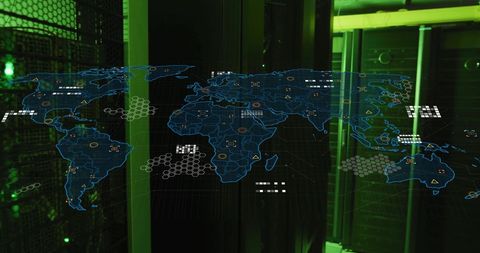Global Networking and Data Visualization Over Modern Server Room - Download Free Stock Images Pikwizard.com