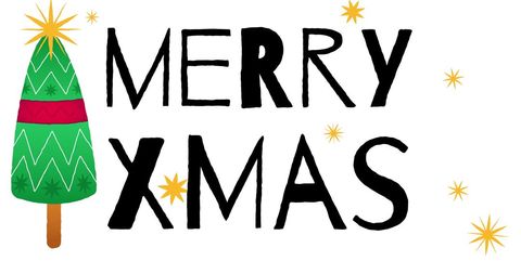 Festive Merry Xmas Text with Christmas Tree Illustration