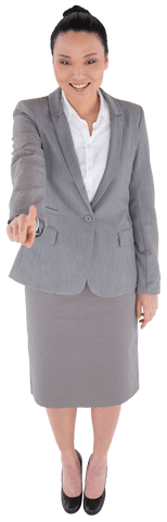 Transparent Background of Smiling Asian Businesswoman Pointing
