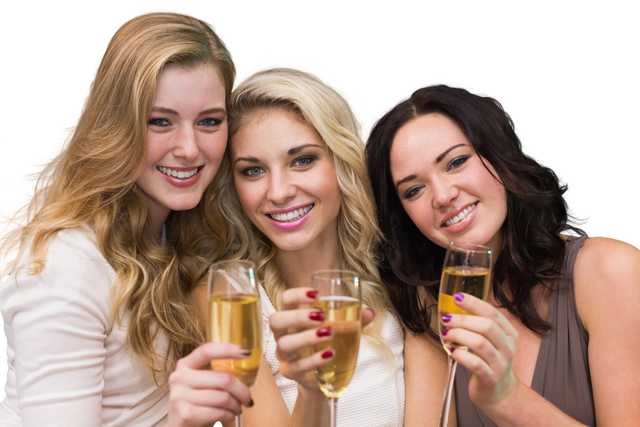 Happy Caucasian Female Friends Drinking Champagne on Transparent Background - Download Free Stock Videos Pikwizard.com