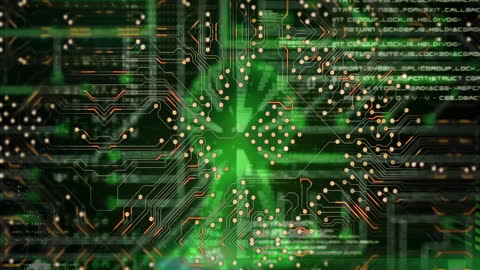 Futuristic Circuit Board Animation with Digital Elements