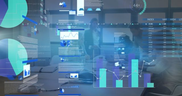 Meeting Room with Data Visualizations and Analytics Overlay - Download Free Stock Images Pikwizard.com