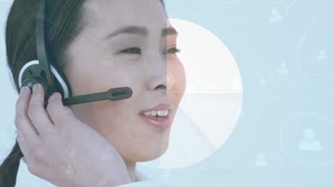 Smiling Call Center Operator With Technology Overlay