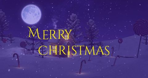 Magical Merry Christmas Text over Moonlit Winter Landscape