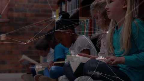 Children Reading with Digital Network Overlay Concept