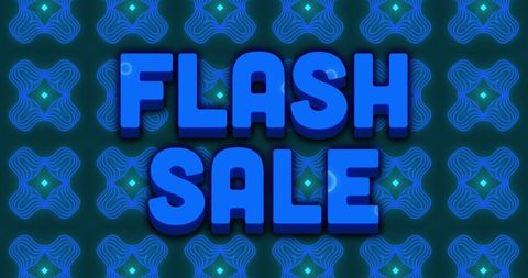 Flash sale digital advertisement with blue text and patterned background