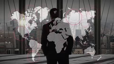 Businessman Analyzing Global Data Points in Scheduled Fade