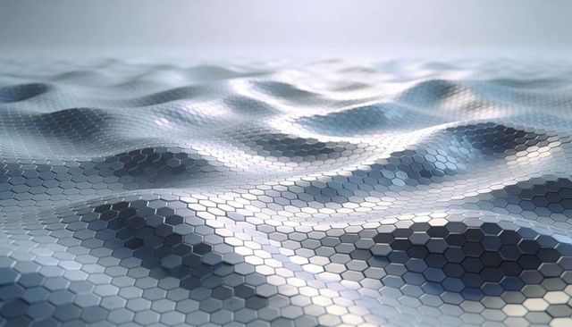 Shimmering Metallic Hex Tile Waves Reflective Honeycomb Tessellated Surface for Tech Design