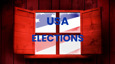 USA Election Symbol with American Flag Behind Wooden Window