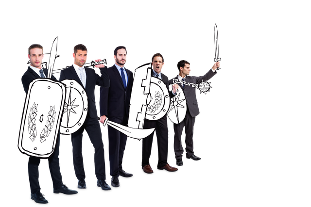 Businessmen with Swords and Shields on Transparent Background - Download Free Stock Videos Pikwizard.com