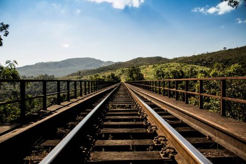 Expansive Rail Tracks Over Lush Valley Glades