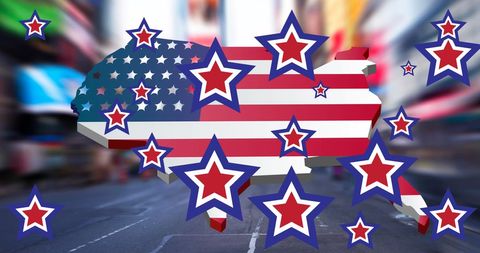 Patriotic Stars and American Flag Map Over City Street - Download Free Stock Images Pikwizard.com